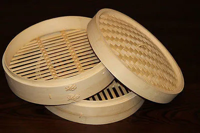 12" Bamboo Steamer Set | 2 Steamer Baskets with Lid | Premium Dumpling Steamer