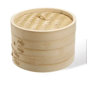 12" Bamboo Steamer Set | 2 Steamer Baskets with Lid | Premium Dumpling Steamer