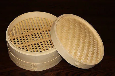 12" Bamboo Steamer Set | 2 Steamer Baskets with Lid | Premium Dumpling Steamer