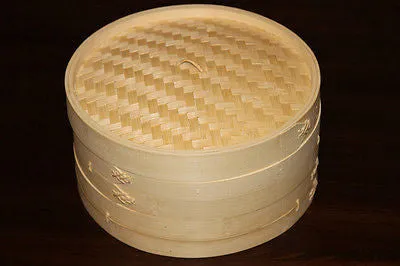 12" Bamboo Steamer Set | 2 Steamer Baskets with Lid | Premium Dumpling Steamer