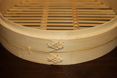 12" Bamboo Steamer Set | 2 Steamer Baskets with Lid | Premium Dumpling Steamer