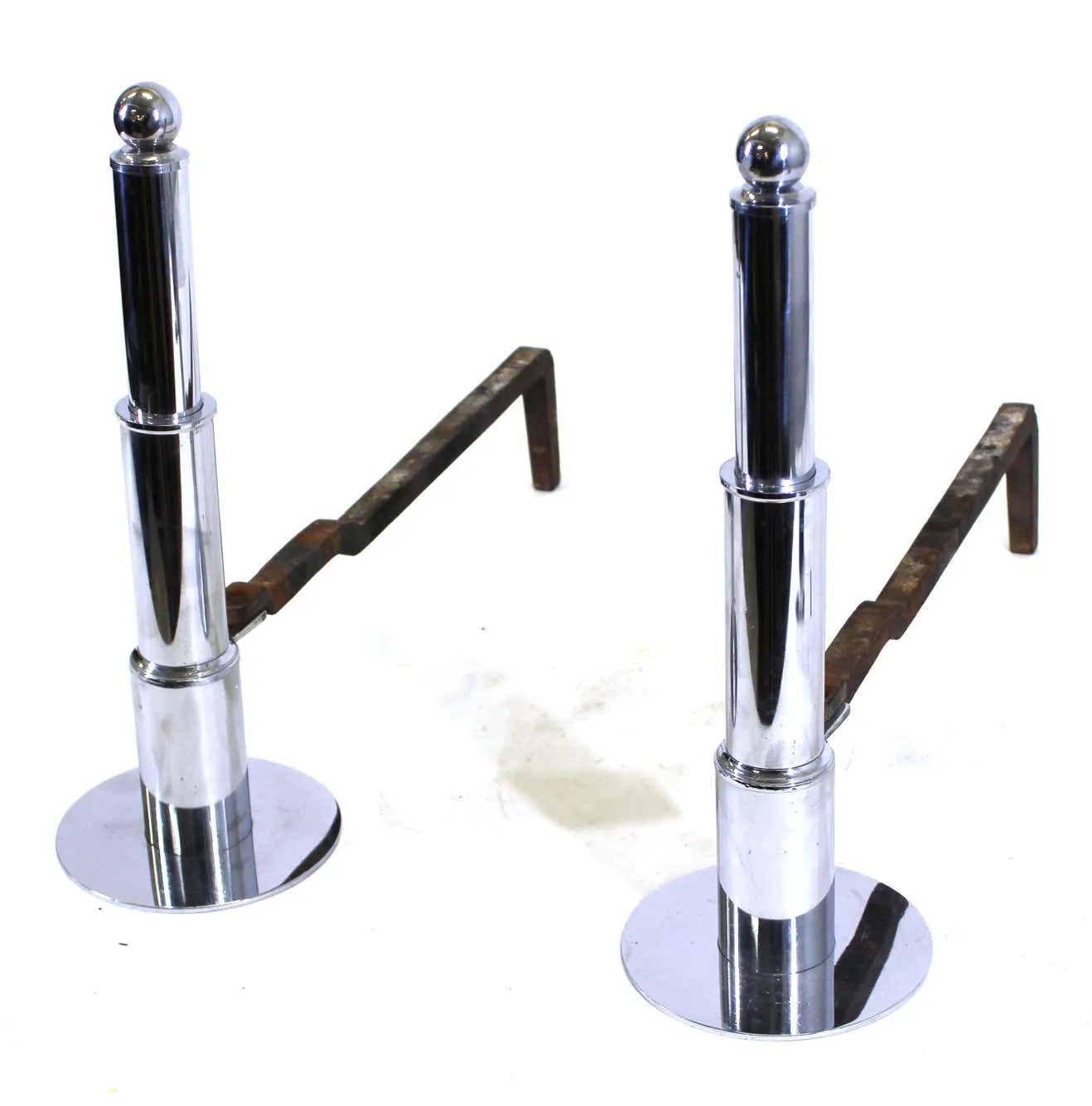 American Art Deco Chromed Metal 'Skyscraper Style' Andirons