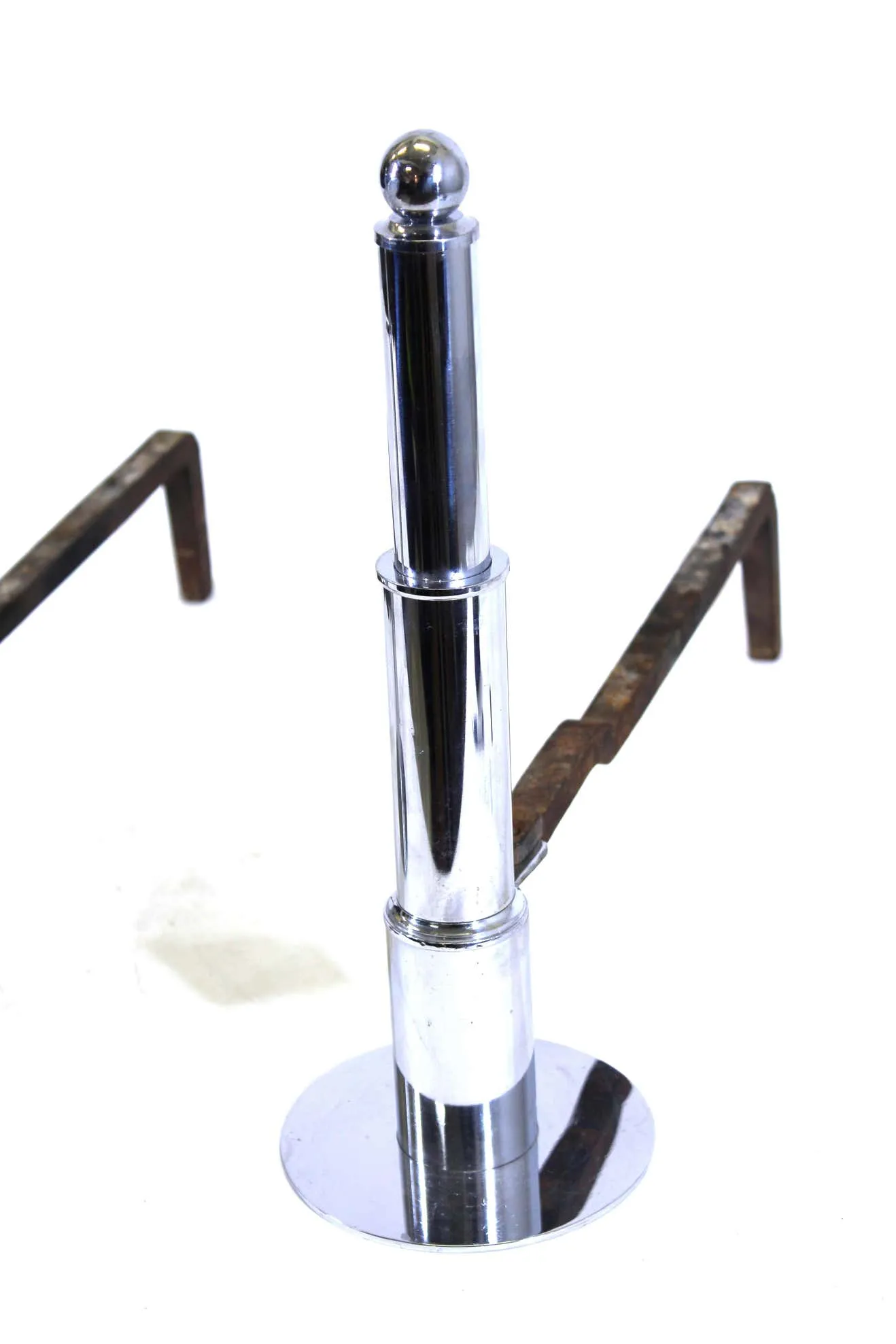 American Art Deco Chromed Metal 'Skyscraper Style' Andirons