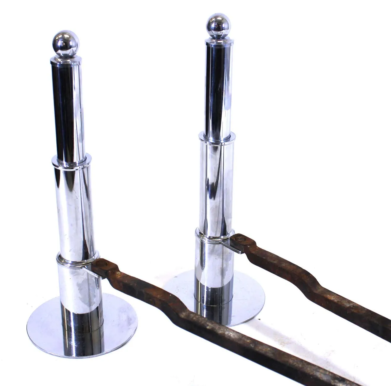 American Art Deco Chromed Metal 'Skyscraper Style' Andirons