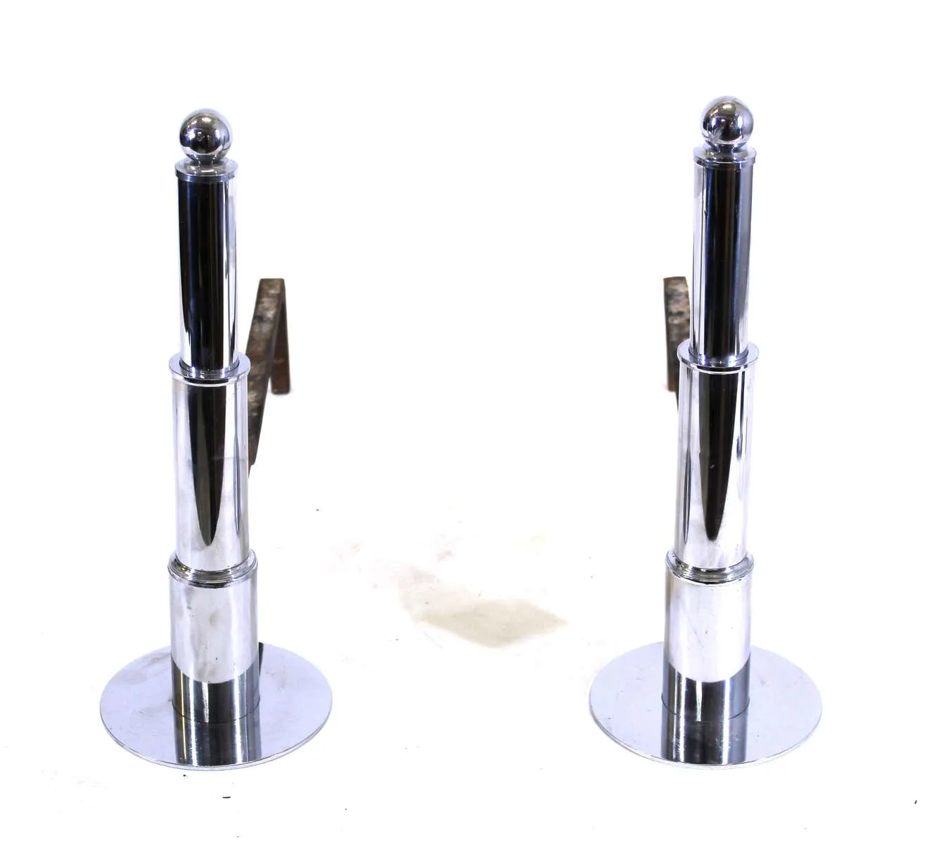 American Art Deco Chromed Metal 'Skyscraper Style' Andirons