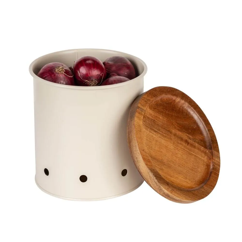 Aria Rustic Vegetable Storage Container Metal and Acacia