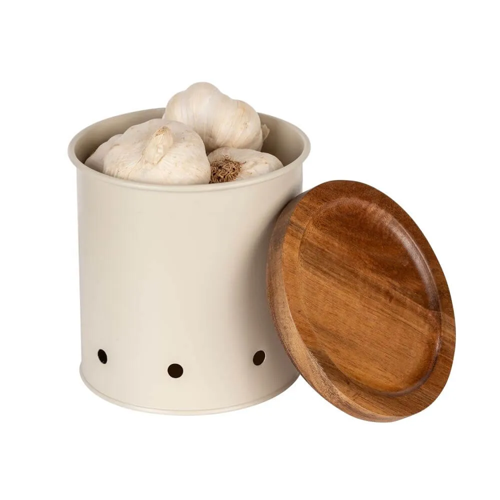 Aria Rustic Vegetable Storage Container Metal and Acacia