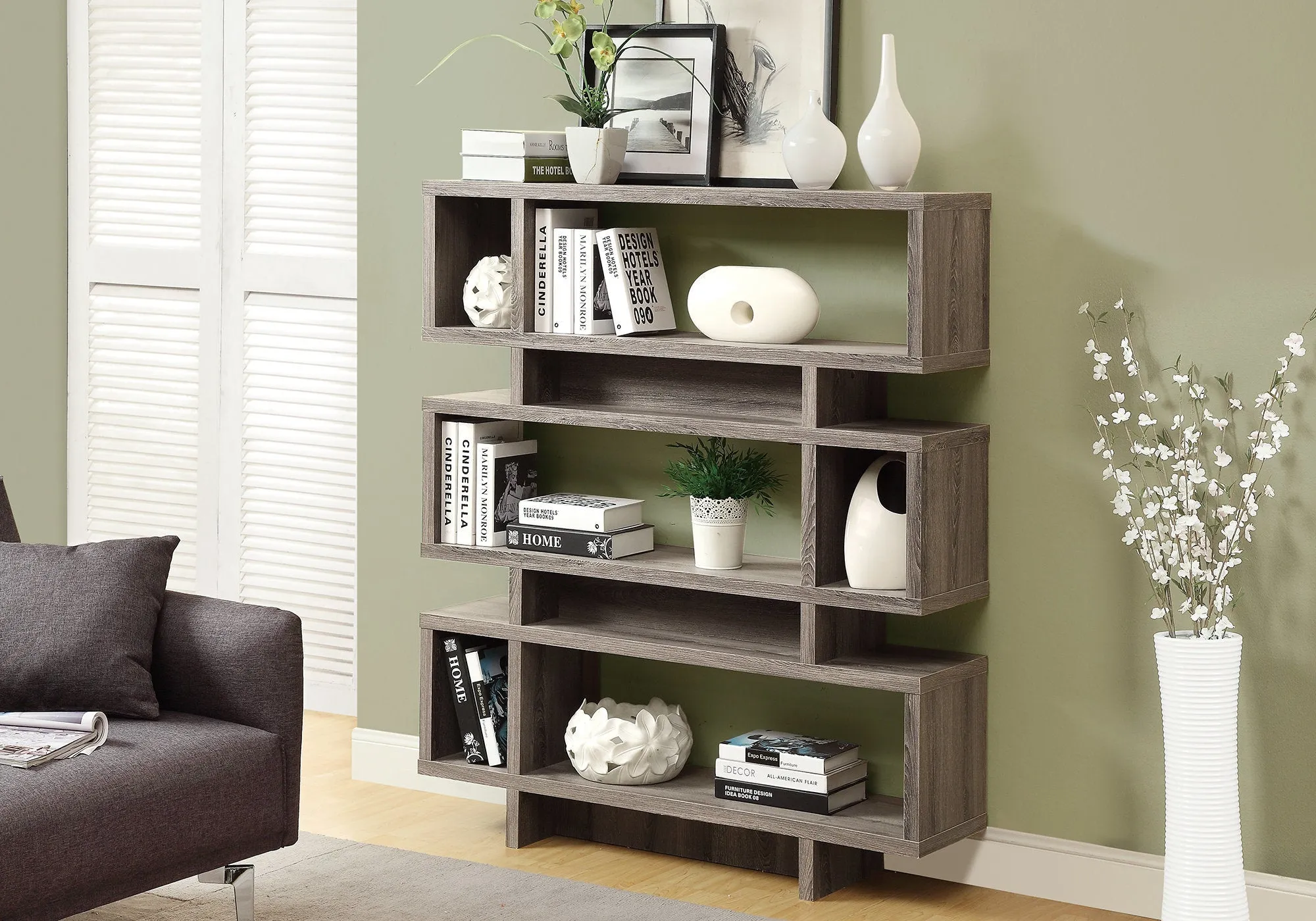 Bookcase - 55"H / Dark Taupe Modern Style