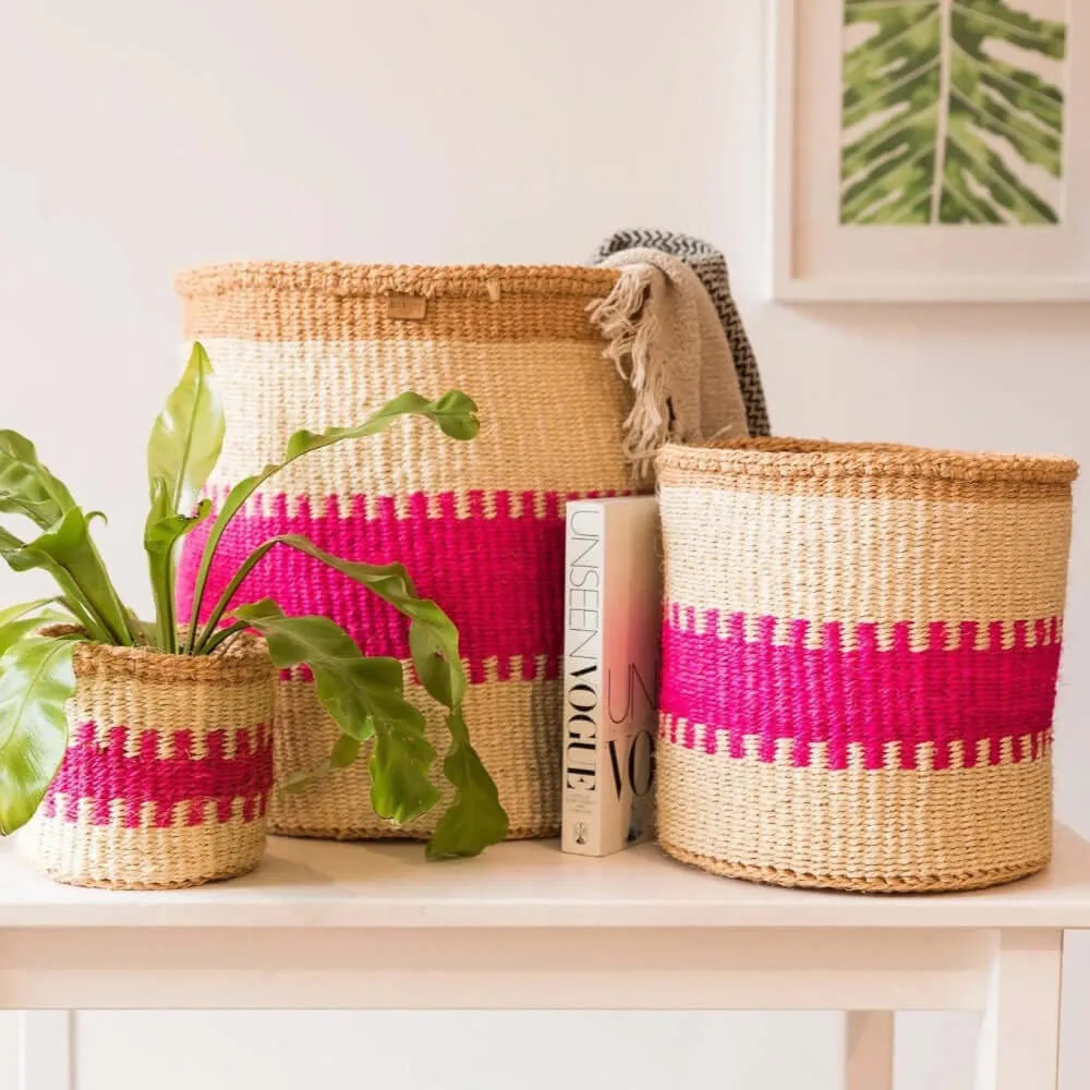 Fluoro Pink and Natural Sisal Basket