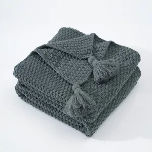 Grey Nordic Solid Colour Tassel Knitted Blanket Throw
