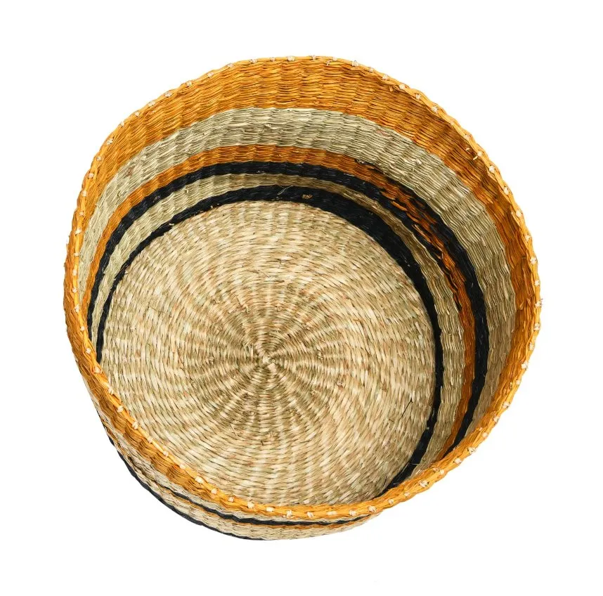 Hand-Woven Seagrass Baskets with Design, Set of 2