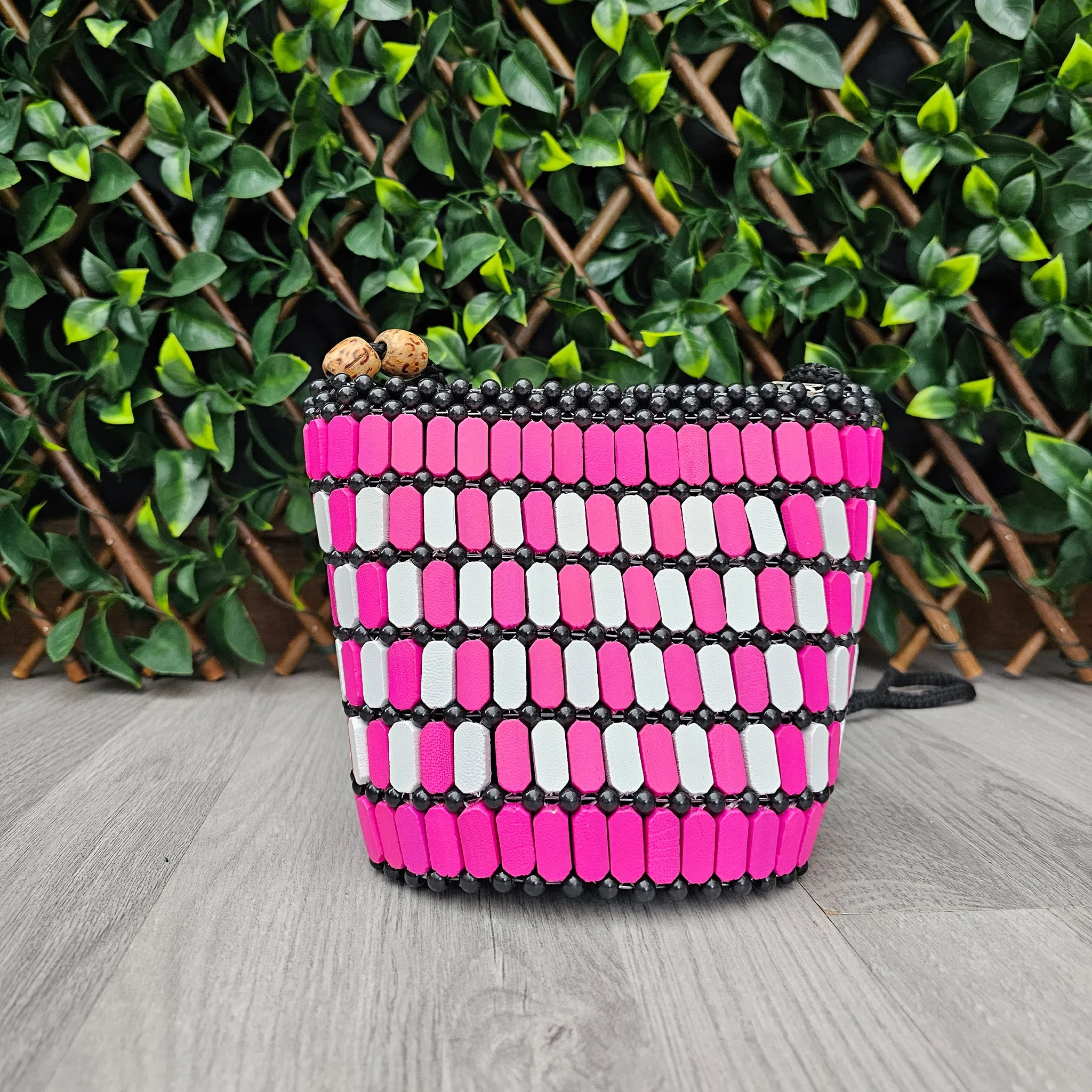 Kenyan Wooden Bead Handbag - Pinkie