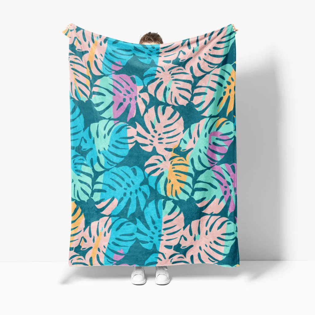 Large Palm Print Sherpa Queen Comforter Blanket