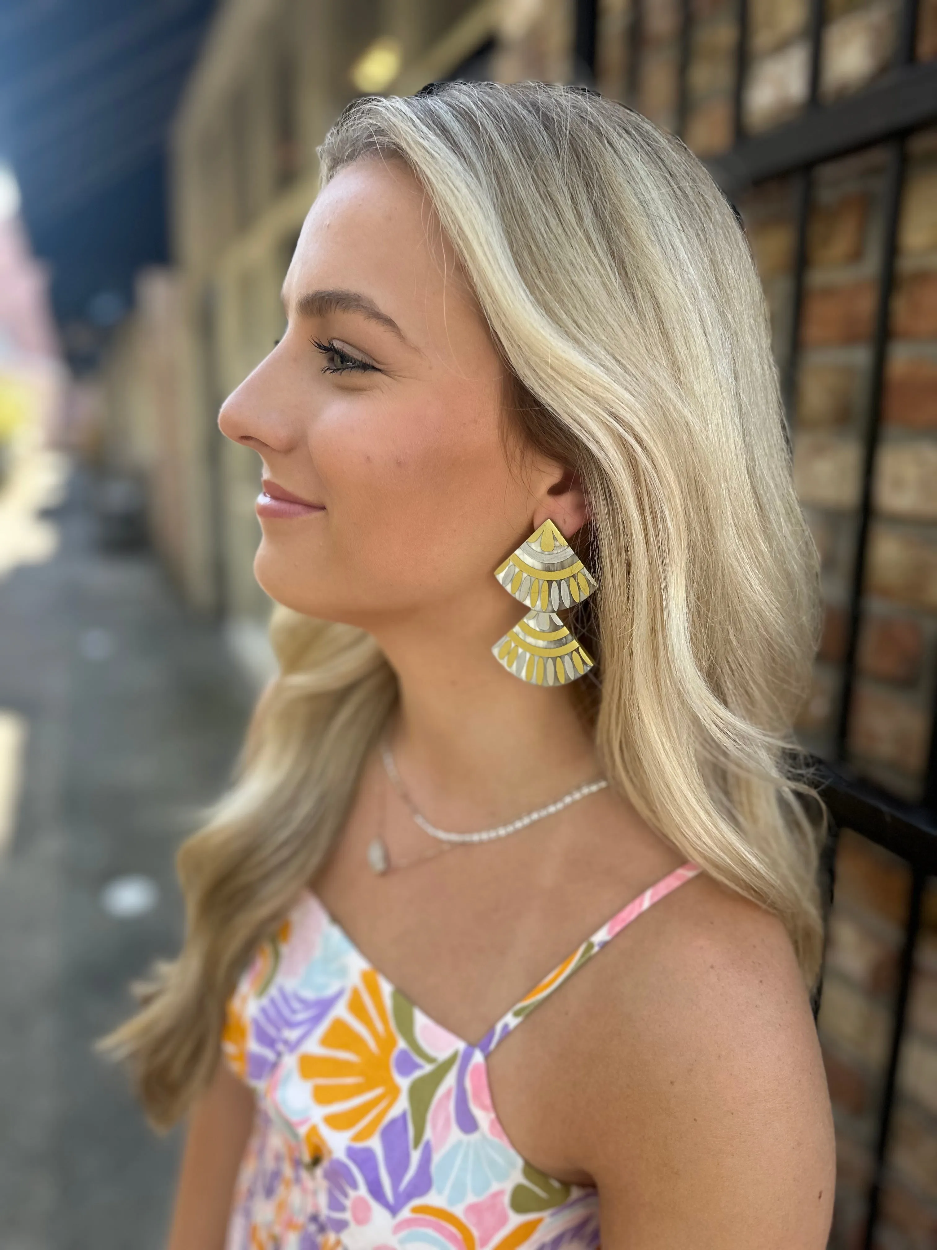 Metallic Double Tile Earring