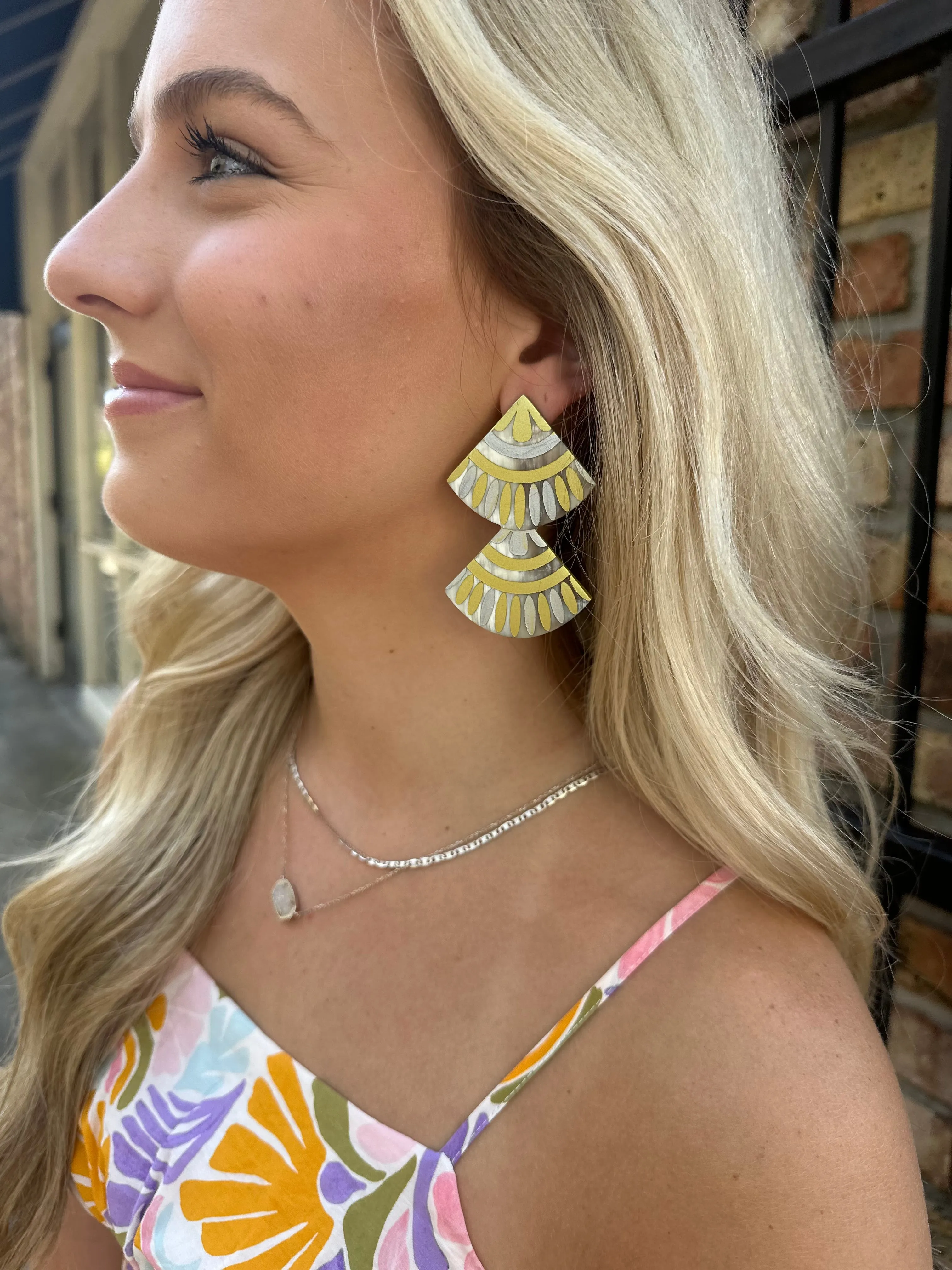 Metallic Double Tile Earring