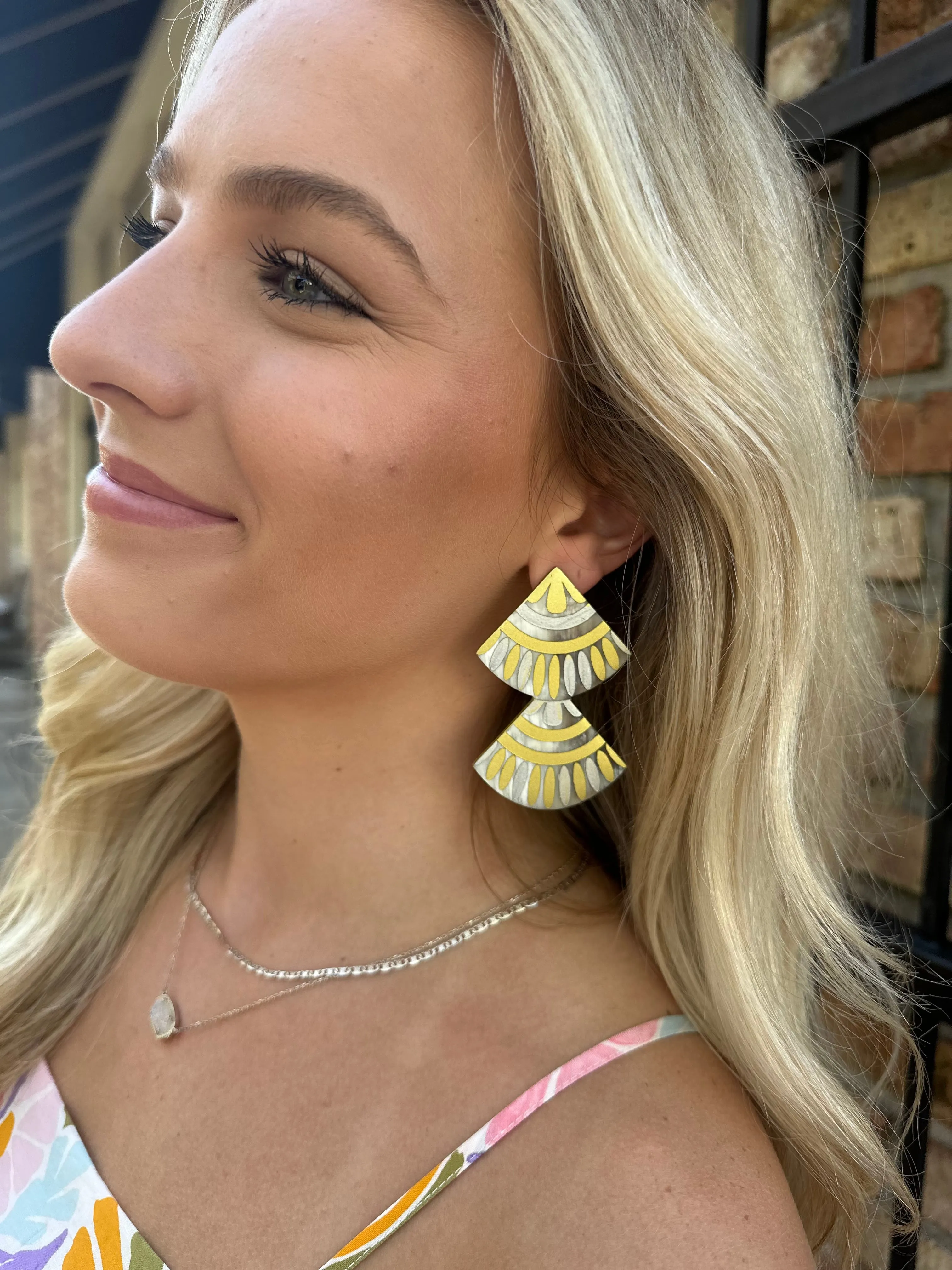 Metallic Double Tile Earring
