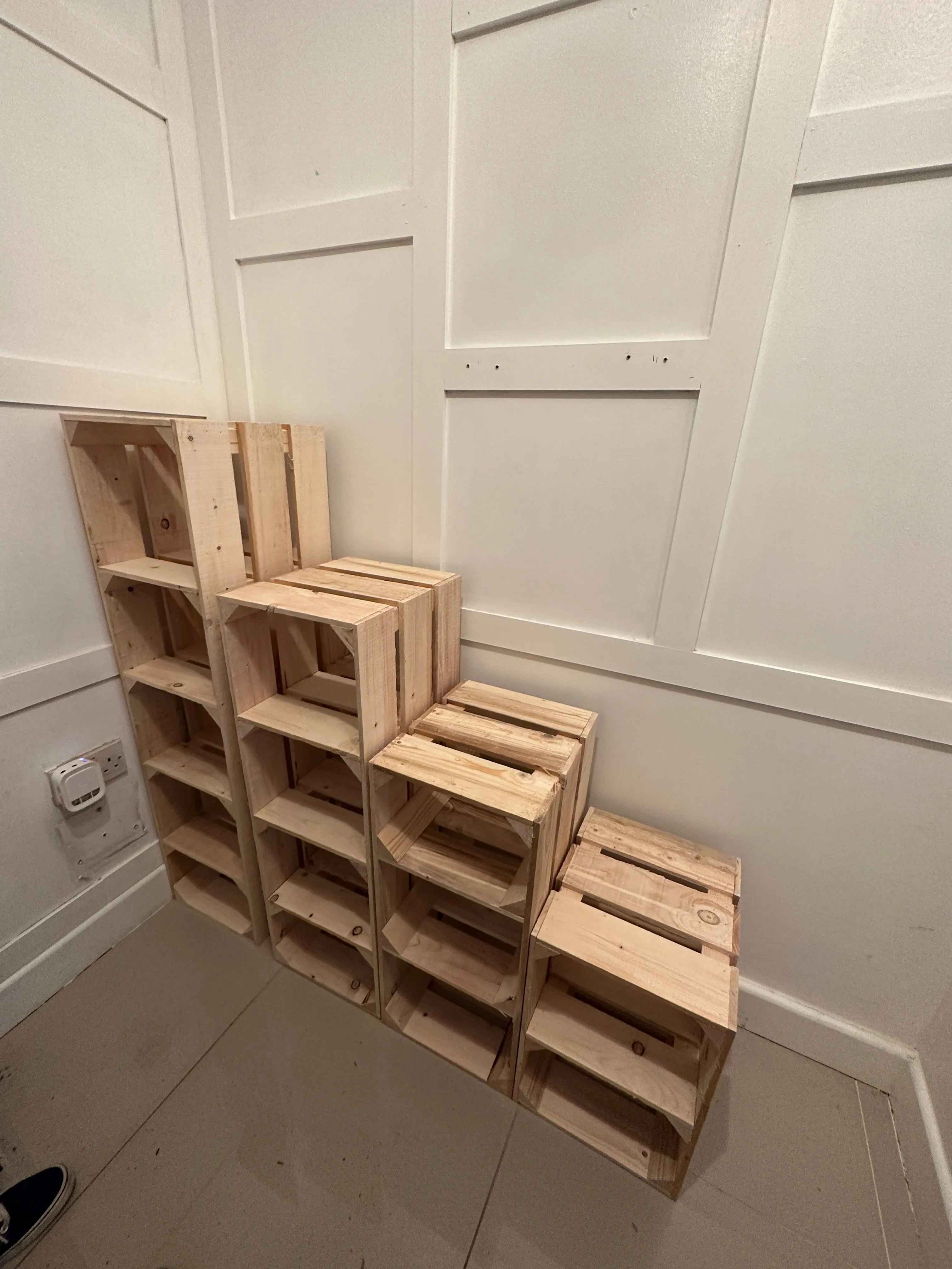 Tall SHOE RACK - wooden rustic Orange crate shoe rack