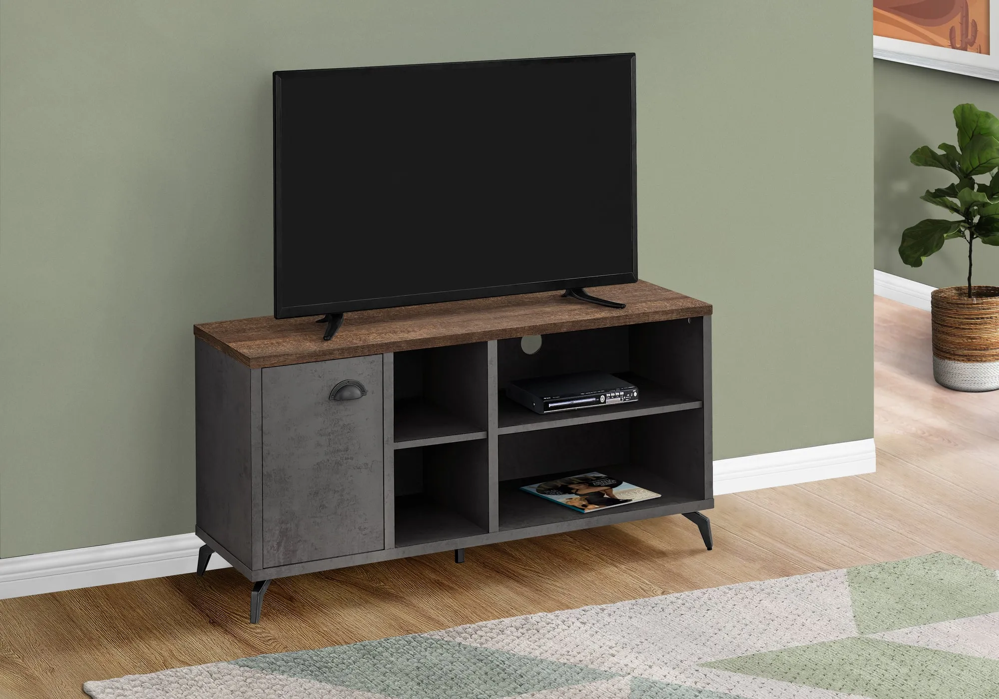 Tv Stand - 48"L / Grey Concrete / Medium Brown Reclaimed