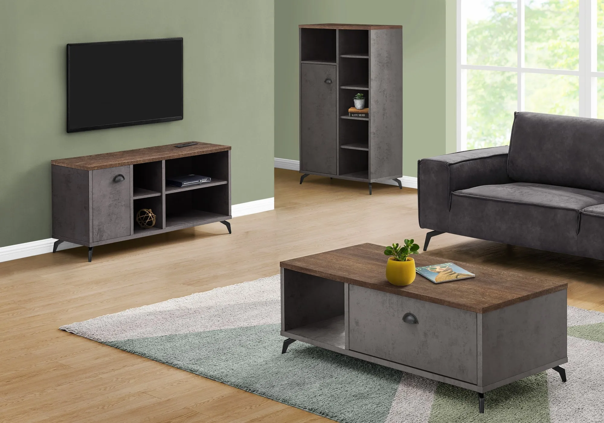 Tv Stand - 48"L / Grey Concrete / Medium Brown Reclaimed