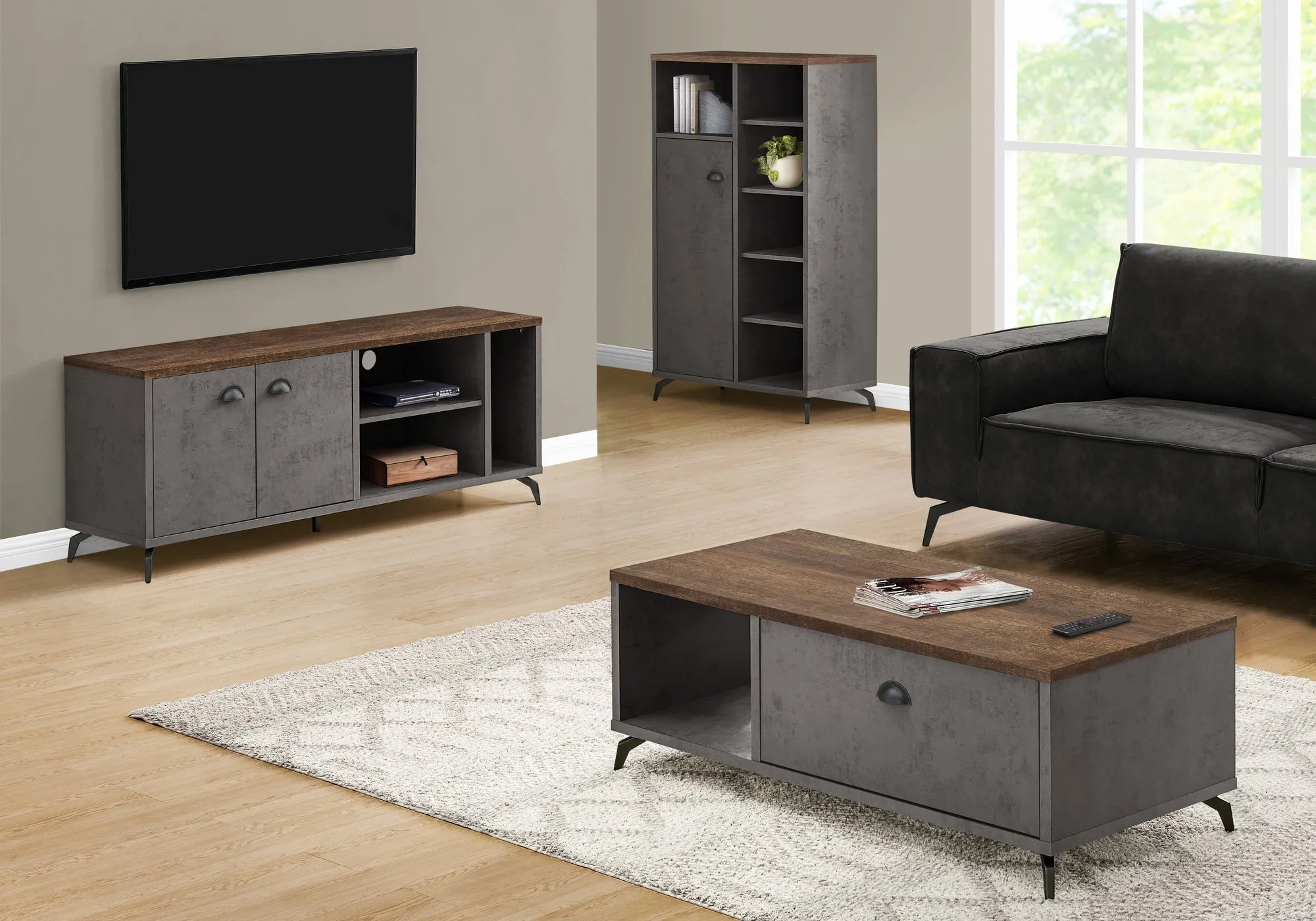 Tv Stand - 60"L / Grey Concrete / Medium Brown Reclaimed