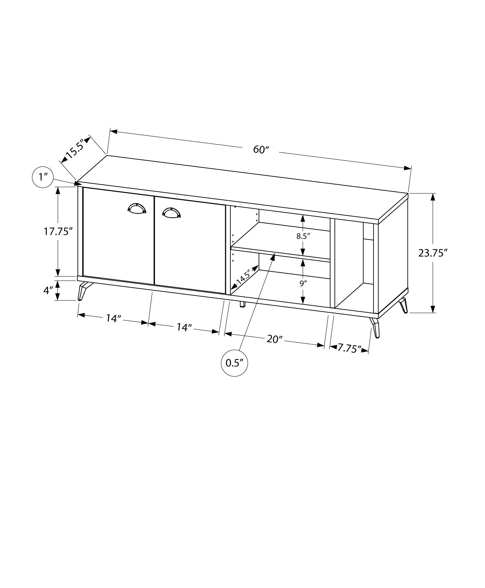 Tv Stand - 60"L / Grey Concrete / Medium Brown Reclaimed