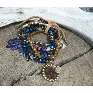 Upcycled LV by ME Bracelet Stack!!  Midnight Blue & Gold