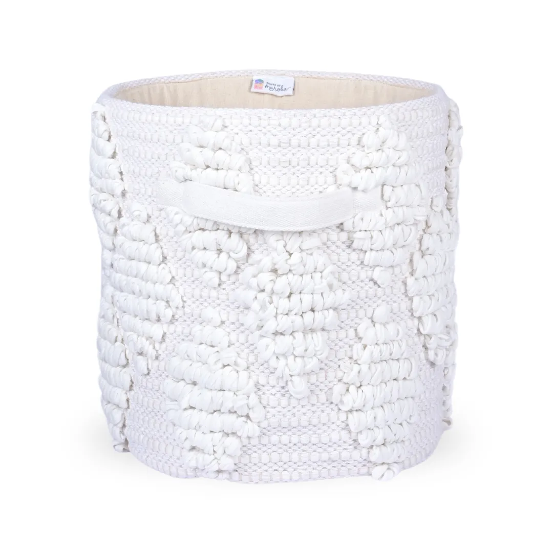 Woven Treasure Medium Round Beige Toy Storage Basket
